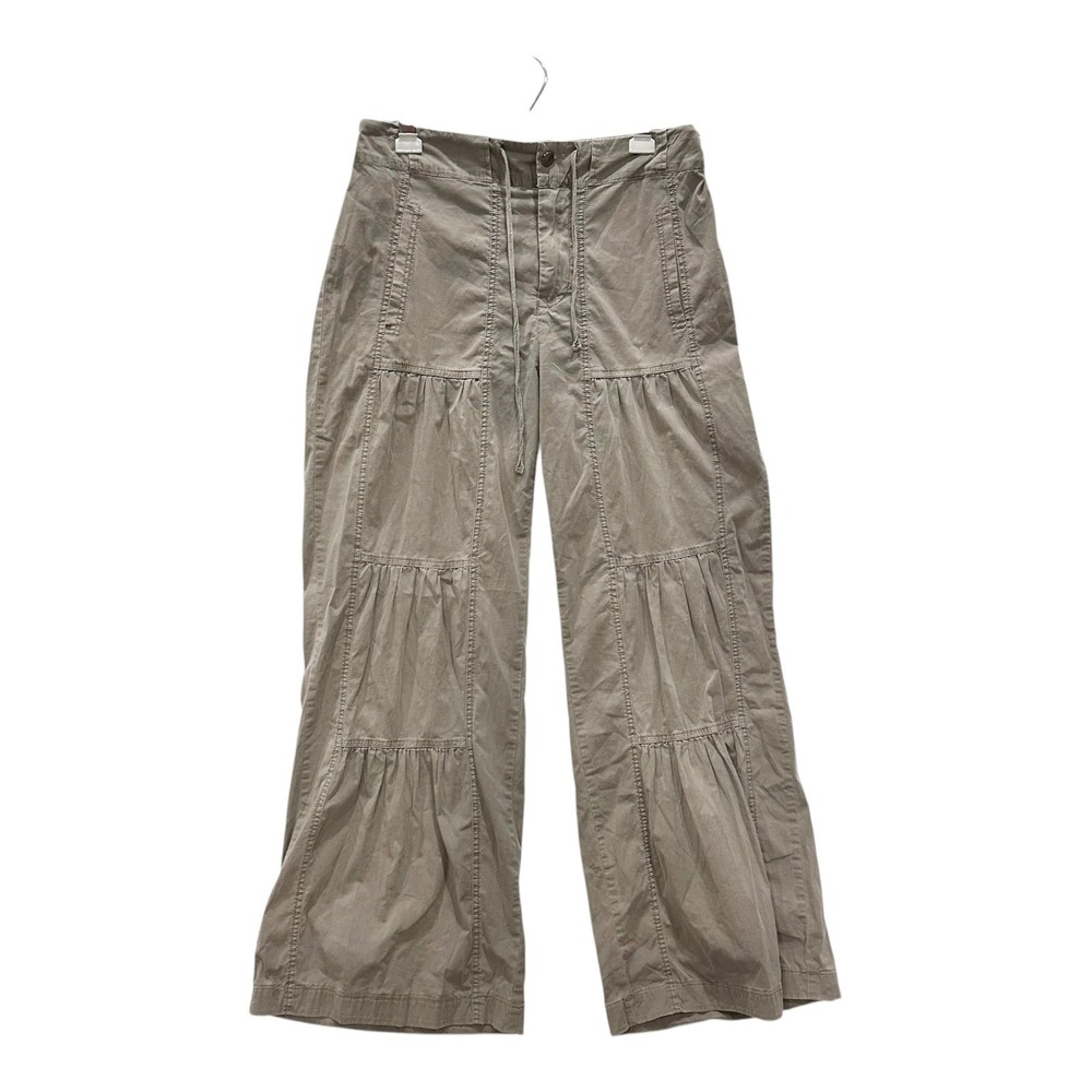 Soft Surroundings Wide Leg Tiered Pants Taupe Boho Drawstring Relaxed Fit *spots